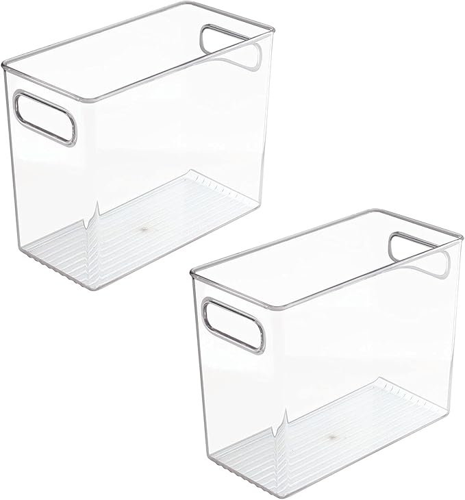 mDesign Tall Plastic Office Storage Bin with Handles - Organizer Bins for Cabinets, Drawers, Desks, Workspace - Containers and Baskets for Pens, Pencils, Highlighters and Notebooks - 2 Pack - Clear