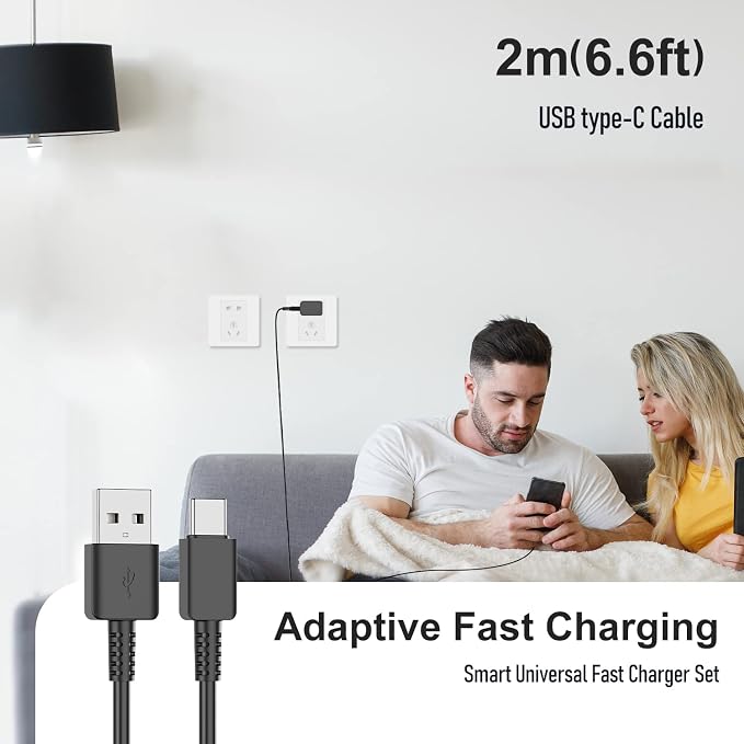 Samsung Galaxy S10/S9/S8 2 Pack Adaptive Charger with USB-C Cable 6FT Black | USB Type-C fast charging cables for Galaxy S10e/S20/S21/Note 8/9/10/20/A70/A50/A51/A52/A42/A32/A13/A12 Ultra Plus 6FT Bla