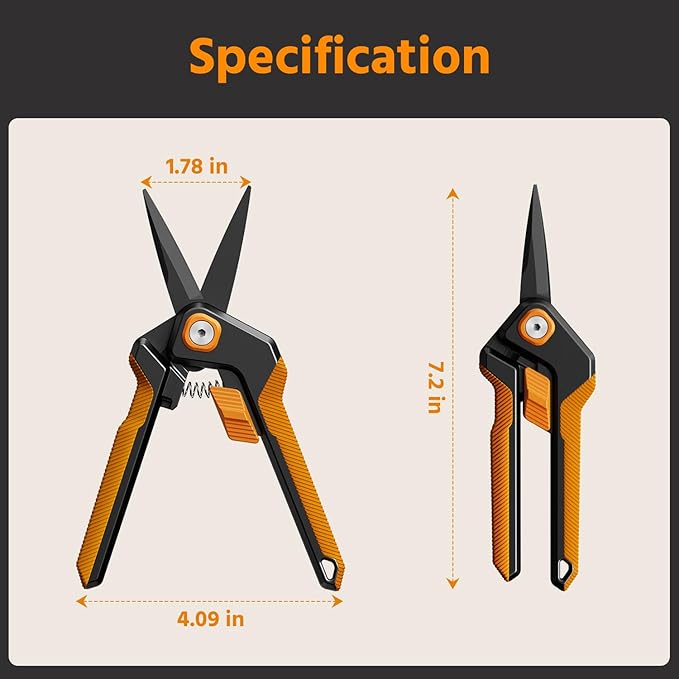 PrunePro Garden Scissors Pruning Shears Sharp Stainless Steel Non-Stick Teflon Coating Blade for Precise Cuts Garden Snip Bonsai Clippers for Plants Rose Flower Orange 1 Pack