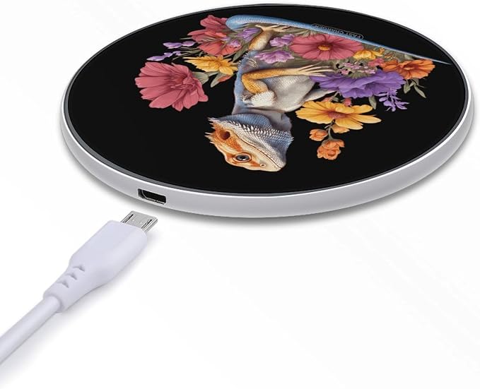 Bearded Dragon Floral Wireless Charger Portable Charging Pad | LightweightAll Smartphone