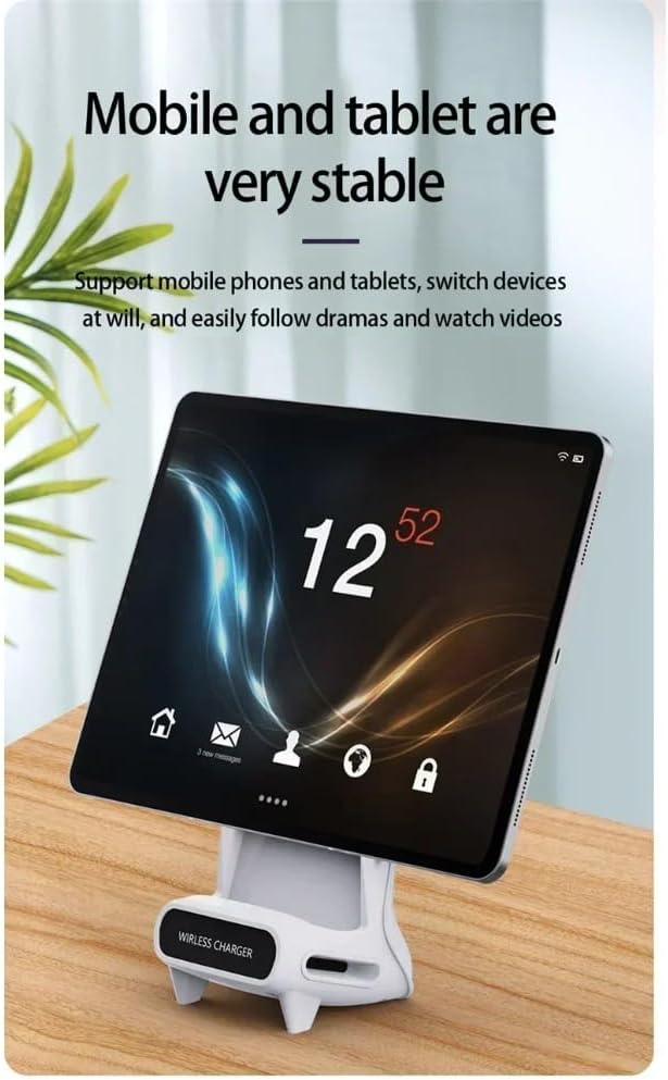 Desktop Wireless Charger with Speaker Phone Holder Stand for iPhone 17 16 15 14 13 12 Pro Max Samsung S25 S24 Xiaomi Smart Charging Station (White)