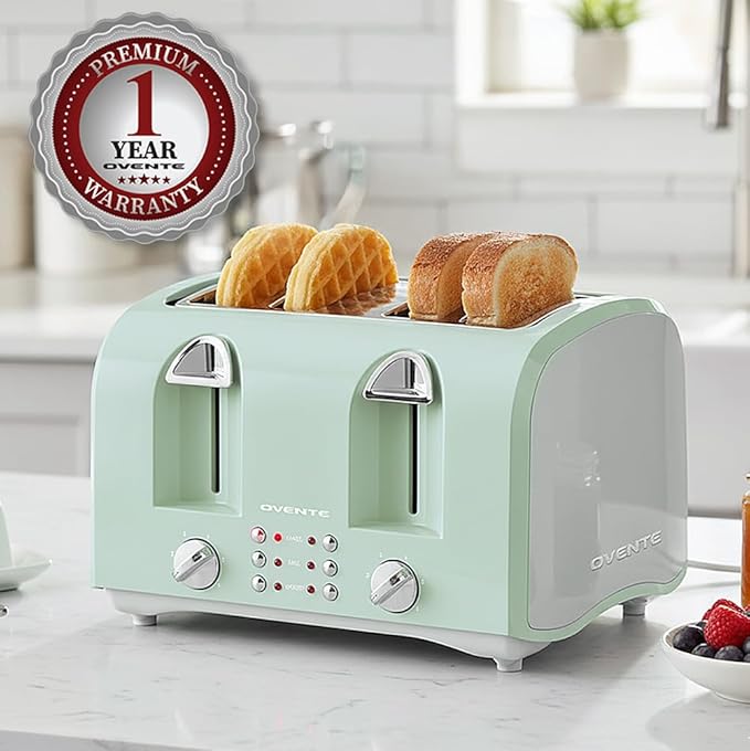 OVENTE Electric 4-Slice Toaster, 6-Shade Settings,Teal TS4410LBL