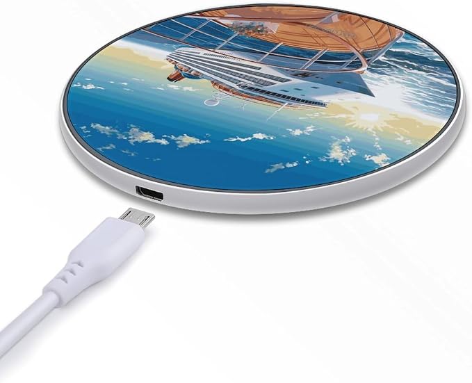 Summer Sea Cruise Wireless Charger Aluminum Alloy Frame 10W Fast Charging Pad with Indicator Light 6mm Thin & Portable Wireless Charging Pad for Travel Home Office Desk