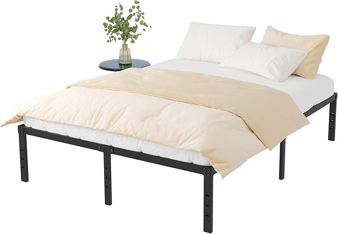 16 Inch Queen Bed Frame No Box Spring Needed, Heavy Duty Metal Queen Platform Bed Frame Support Up to 3000 lbs, Easy Assembly, Noise Free, Black