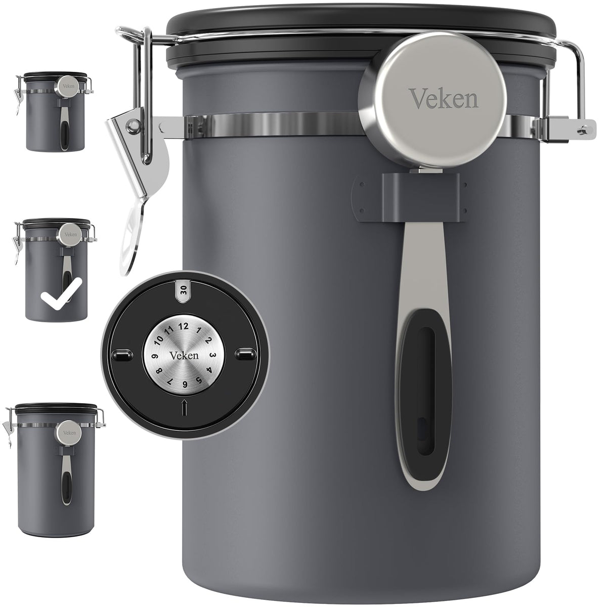 Veken Coffee Canister,39OZ, 2.2lbs,Large Airtight Stainless Steel Container