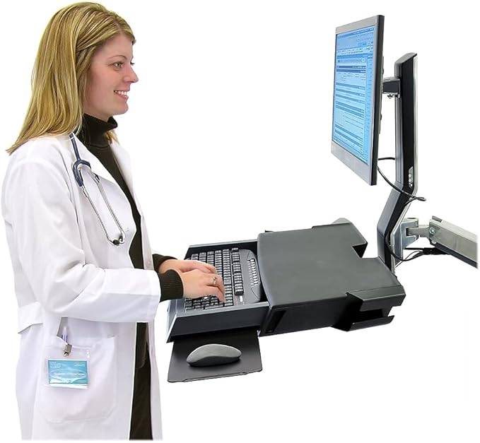 Ergotron StyleView Sit-Stand Combo System with Worksurface, Polished Aluminum/Black