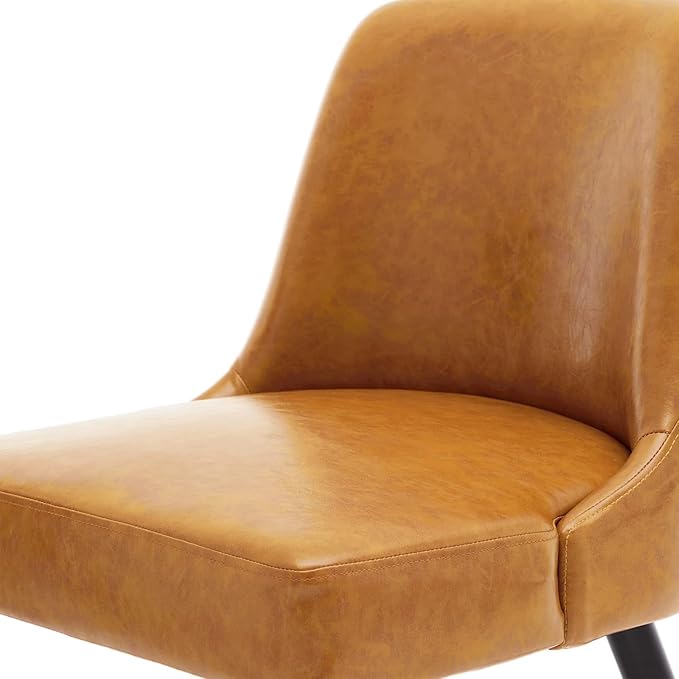 MINCETA Dining Chair,Morden Wood Leg Upholstered Kitchen Chair Set of 4,PU in Brown