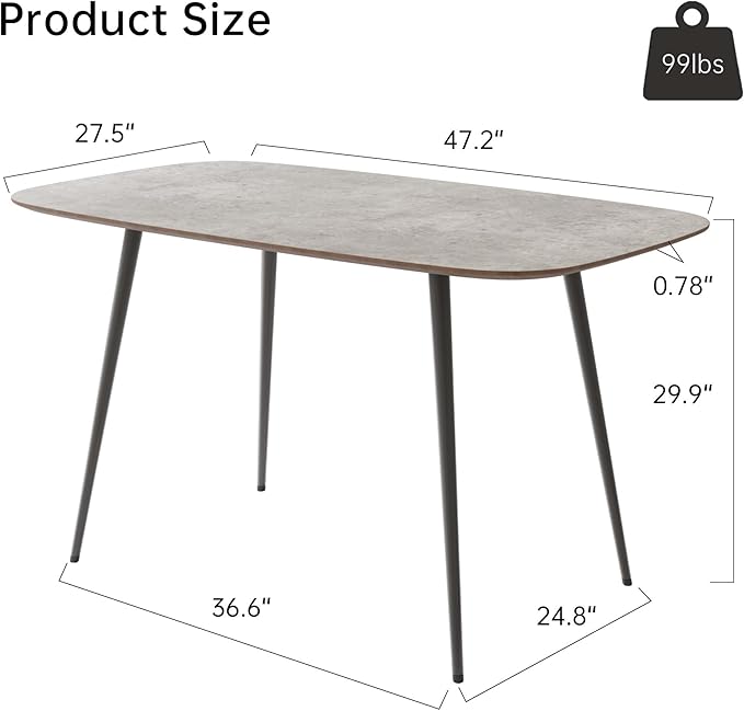 47.2'' Dining Table Set for 4,Modern Wood Dining Table,Leather Dining Chairs 4,Table and Chairs Set of 4,Ideal for Kitchen Dining Room (Gray Table + 4 Gray Chairs, 47.2")