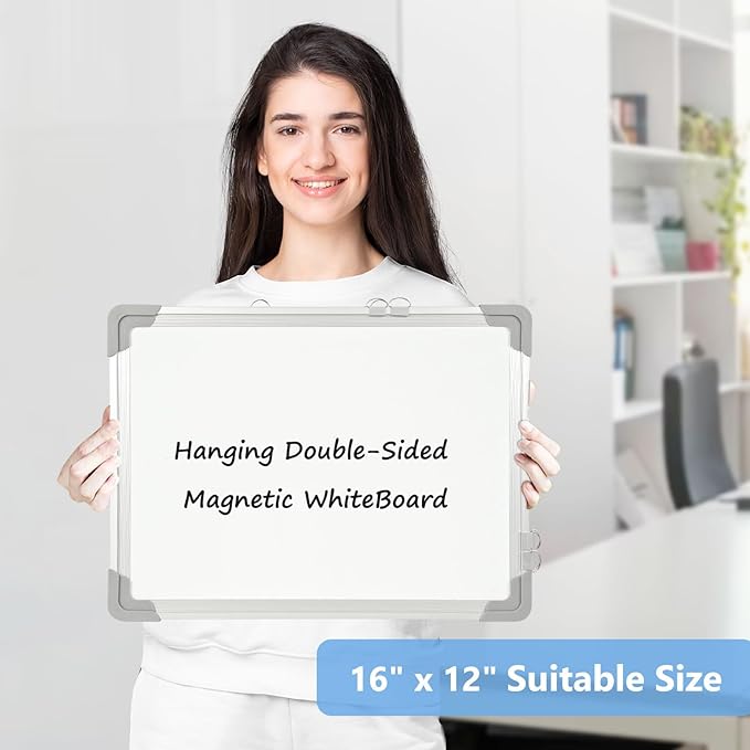 Double-Sided White Board, 16" x 12" Dry Erase Board Small Whiteboard for Wall Magnetic Hanging White Board Dry Erase for College Dorm Room, School, Home, Office