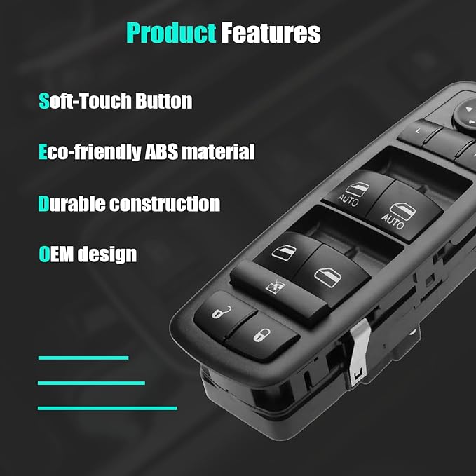 Driver Side Master Power Window Control Switch for 2011–2022 Dodge Durango, for Jeep Grand Cherokee 11 12 13 14 15 16 17 18 19 20 21 22 Door Lock Window Controller Switch 68086693AC 68086693AD