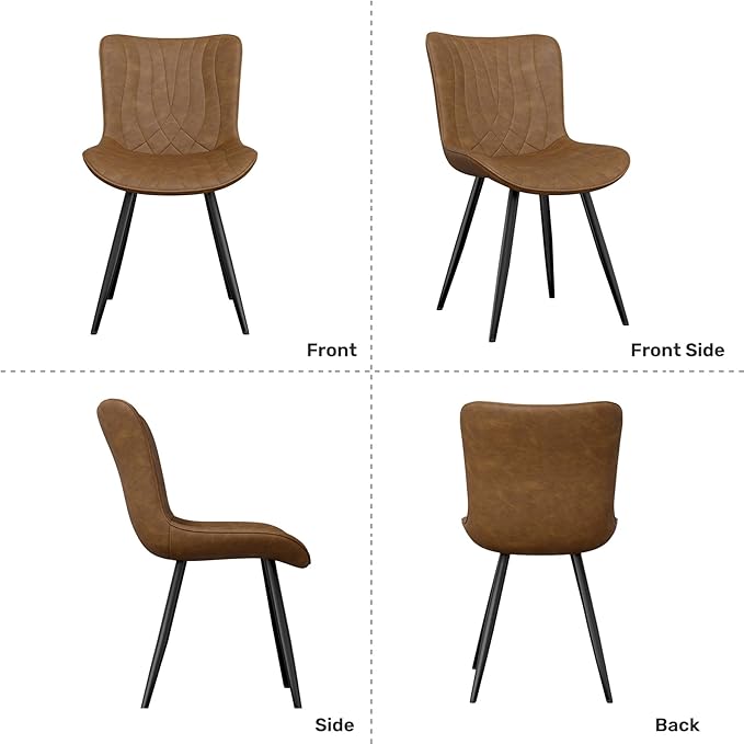 Dining Chair Set of 2 PU Leather Dining Room Chairs Upholstered Comfy Dining Chairs Modern Kitchen Armless Side Chair with Sturdy Metal Legs,Brown