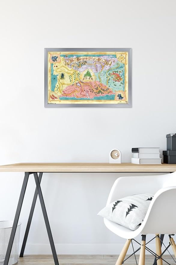 The Wizard Of Oz - Map Wall Poster, 22.4L" x 14.7W", Silver Framed Version