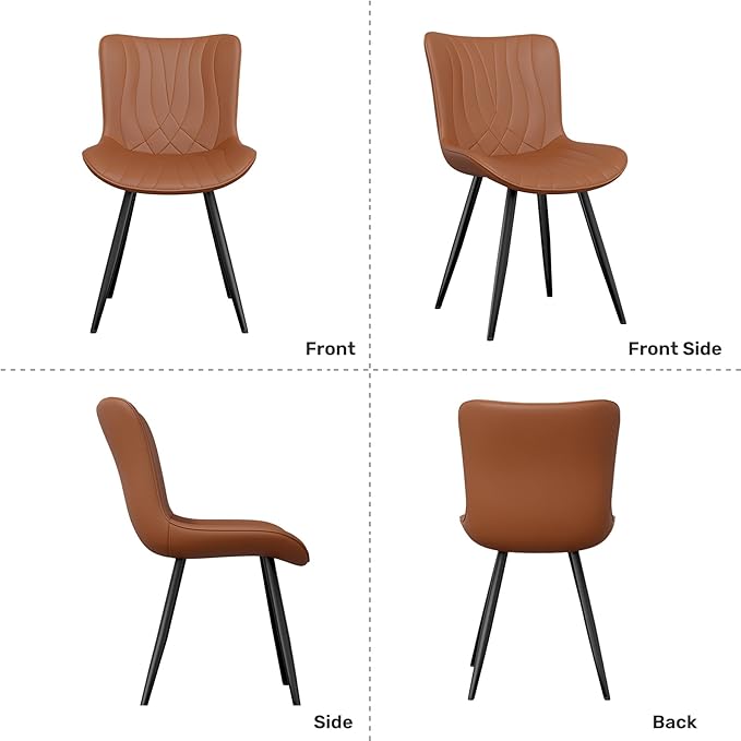 Dining Chair Set of 2 PU Leather Dining Room Chairs Upholstered Comfy Dining Chairs Modern Kitchen Armless Side Chair with Sturdy Metal Legs,Umber
