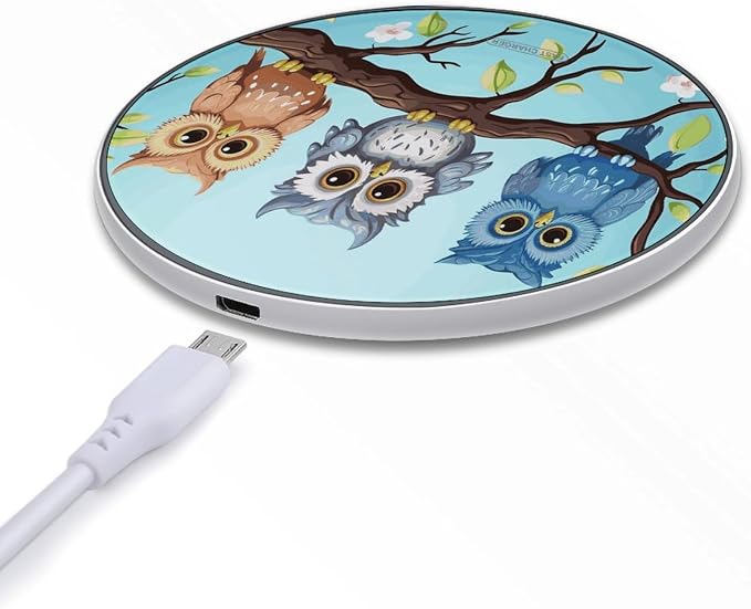 Owls on A Branch Wireless Charger 10W Fast Charging Pad Anti-Slip Qi Certified Wireless Charging Pad Charging Station Portable Phone Charger for All Wireless Charging Smartphone