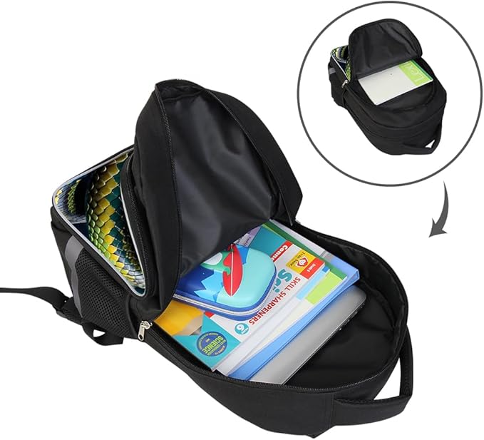 Kids Backpack Lightweight Durable Medium Teens Kids Backpack for School Boys and Girls Bookbag with Adjustable Shoulder Straps & Padded Back 17 Inch School bags with 3D Snake Reflective Cartoon