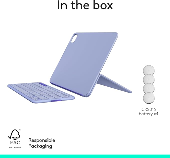Logitech Flip Folio, Keyboard Case for iPad Pro 13-inch (M4 & M5) & iPad Air 13-inch (M2, M3 & M4) (2024, 2025 & 2026) - Protective & Stowable Bluetooth Keyboard Case, Multi-Device - Lilac