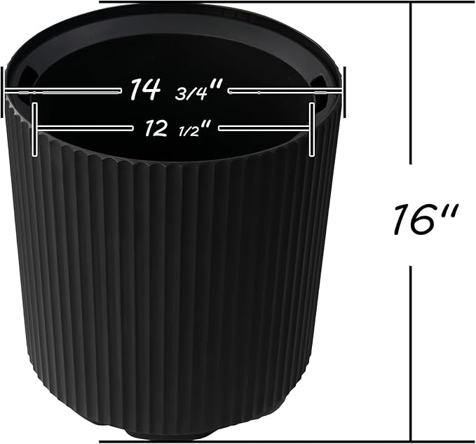 Kozyard Round Planter 16’’H Plant Pots for Indoor Outdoor Porch, Patio, Backyard Planters with Water Reservoir Modern Décor for Tall Plants, Flowers (16inch/Black)