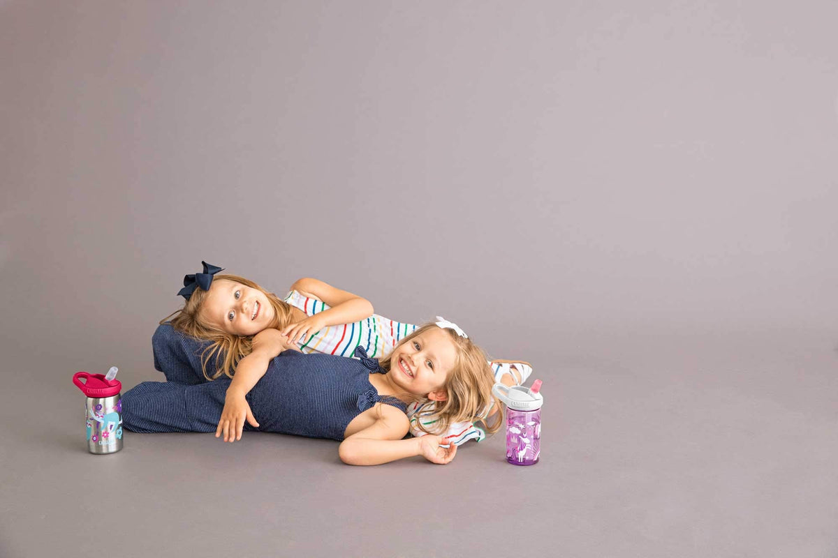 CamelBak Eddy+ Kids Water Bottle with Bite Valve Straw, Leak‑Resistant Easy‑Sip Design for Everyday Hydration, 14oz, Scuba Sharks