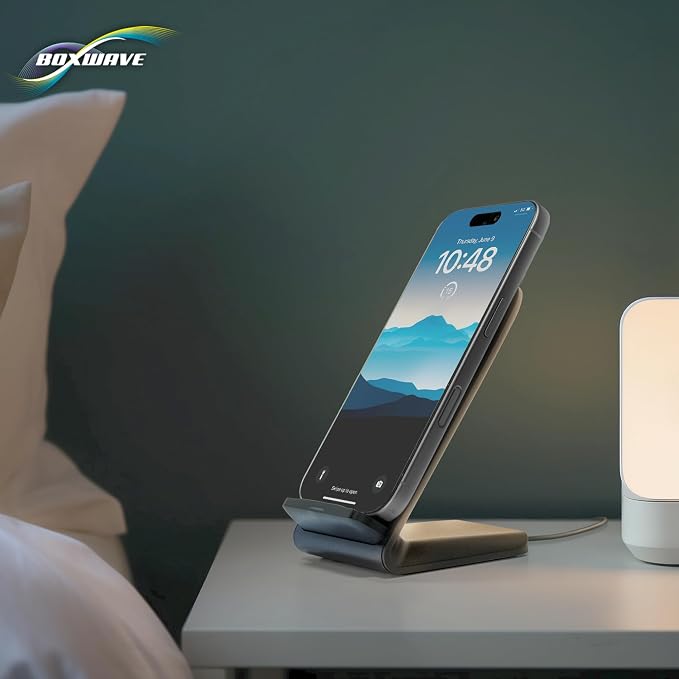 BoxWave Charger Compatible with Sonim XP Pro - Wireless QuickCharge Stand (15W) Desktop Viewing Wireless Charging - Jet Black