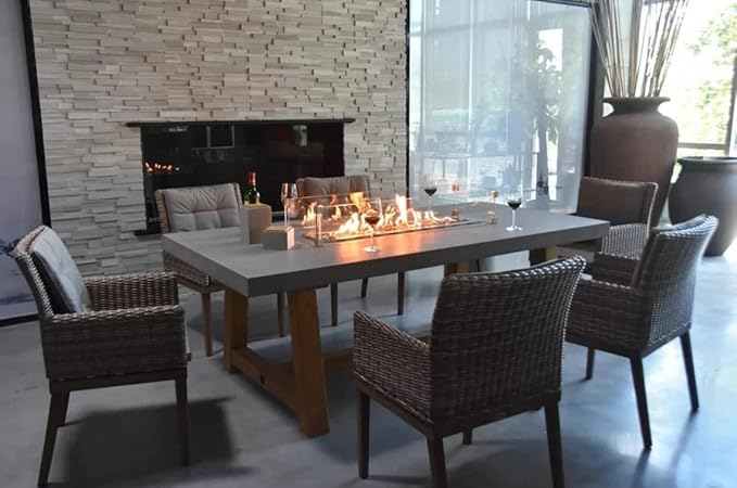 Elementi | Sonoma Gas Fire Pit Cast Concrete Rectangular Dining Fire Table, Outdoor Fire Pit Electronic Ignition | Canvas Cover, Lava Rock Included | Natural Gas