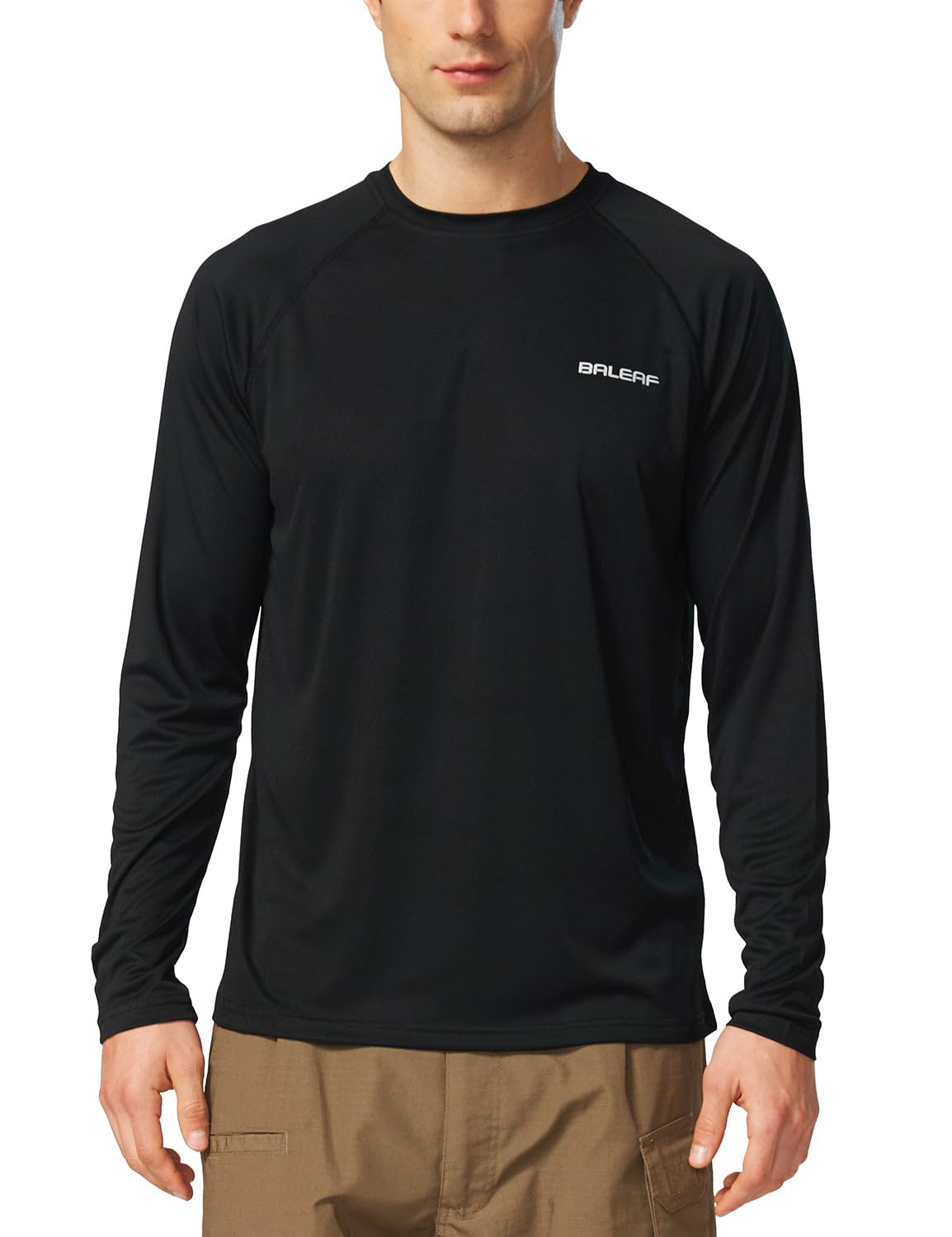 baleaf Mens UPF 50+ Sun Protection Shirts Long Sleeve Rash Guard, Quick Dry 4-Way Stretch for Fishing Swimming Surfing 01-Black L