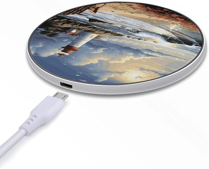 Sea Lighthouse Sandbeach Wireless Charger 10W Portable Fast Wireless Charging Pad Compatible with Phone Slim Charging Station Lightweight Charger Mat Charging Block for Travel Home Office