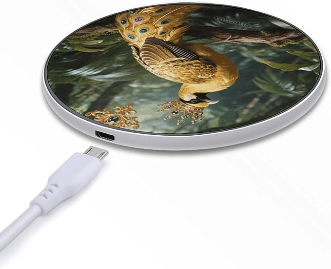 Golden Bird Wireless Charger with USB CableAluminum Alloy Frame 10W Max Compatible Fast Wireless Charging Pad- 3.2ft Cable Included for Travel Home Office Desk