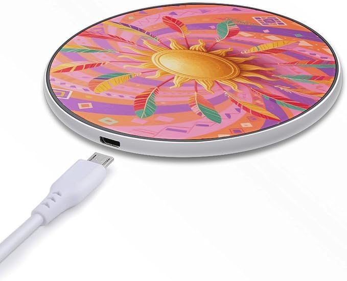 Retro Boho Sun Wireless Charger with USB CableAluminum Alloy Frame 10W Max Compatible Fast Wireless Charging Pad- 3.2ft Cable Included for Travel Home Office Desk