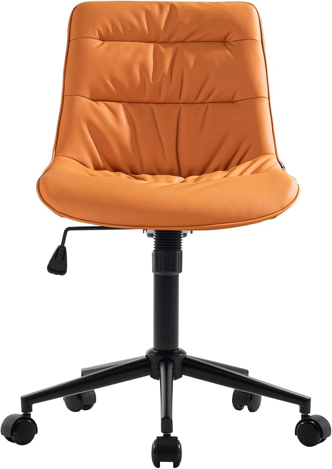 Kidol & Shellder Faux Leather Office Chair, Adjustable Swivel Height Task Chair, Rolling Wheels & Soft Backrest - Armless Ergonomic Desk Chair for Home, Office,Vanity,Gaming(Orange)