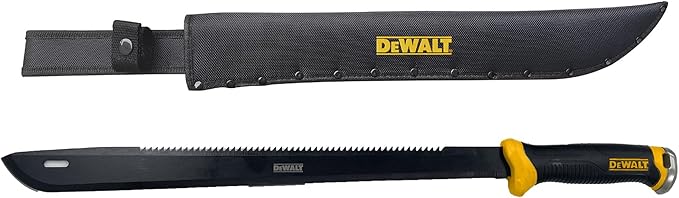 DEWALT 24 Inch MA60 Field Machete - Full Tang Stainless Steel Blade with Saw Back Construction & Non-Slip TPR Handle with Nylon Sheath for Brush Clearing, Yard Work, Camping & Outdoor Use