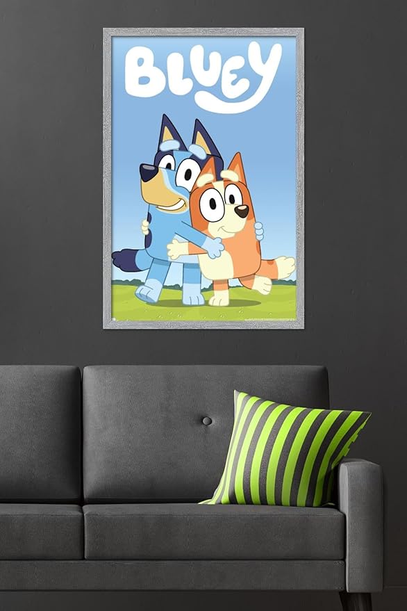 Bluey - Hug Wall Poster, 34L" x 22.4W", Gray Framed Version