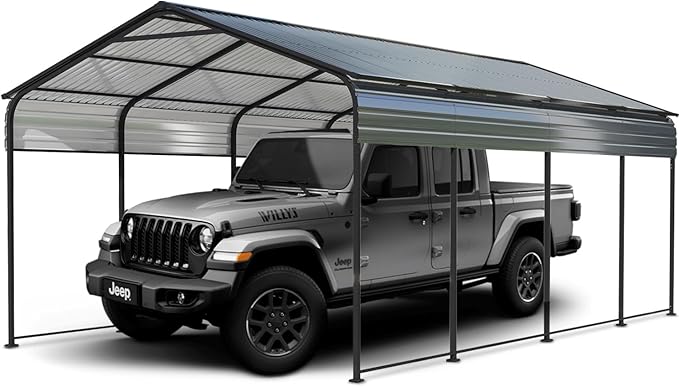 Metal Carport 12x20 FT Heavy Duty, Outdoor Steel Large Rv Car Ports Canopy with Galvanized Steel Roof and Frame, Car Shelter Protect from Sun and Heavy Snow for Pickup, Boat, Car and Tractors