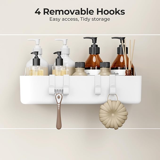 Orimade Shower Caddy 4-Pack, No-Drill Adhesive Shelves for Bathroom, Rustproof ABS Storage Organizer Set, White