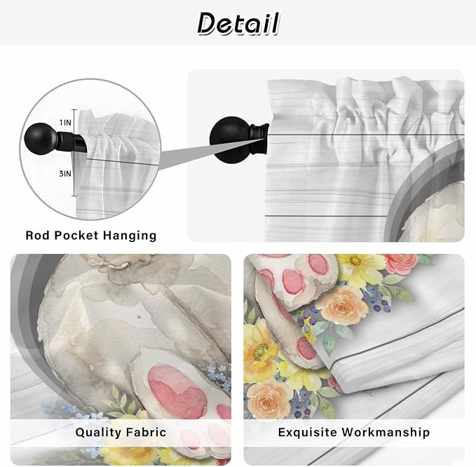 Easter Bunny Kitchen Curtains 54 Inch Long 2 Panel Set, Rod Pocket Window