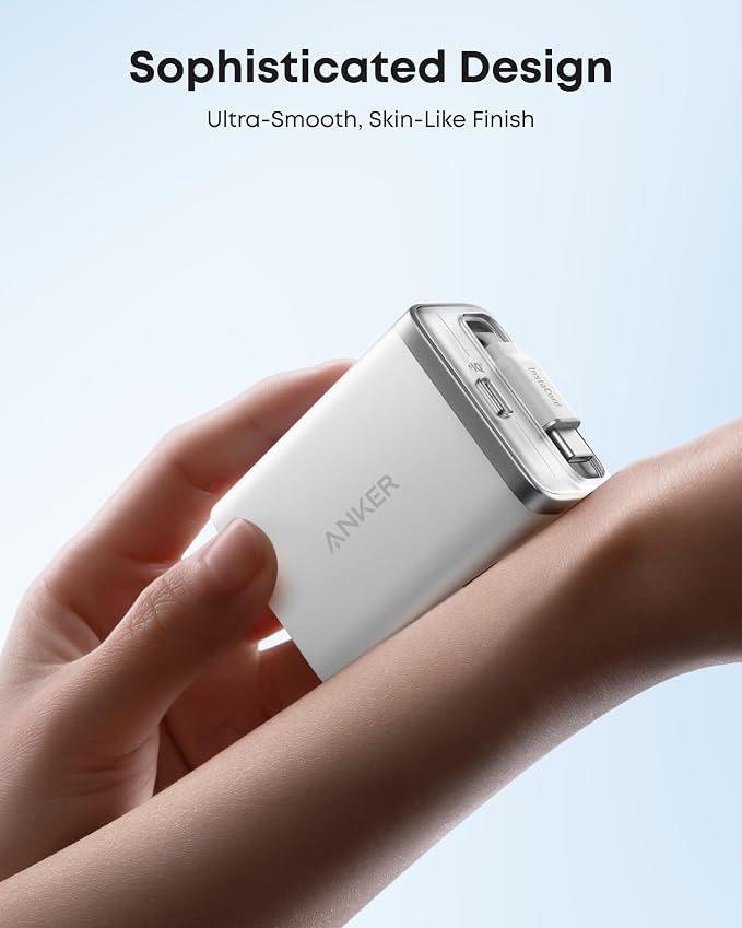 Anker Nano Retractable USB C Charger Block Compact 35W Phone Charger | 2-Port Charger with Durable Built-in Anker InstaCord Retractable Cable for iPhone 17/16/15 iPad(BlackNon-Battery)