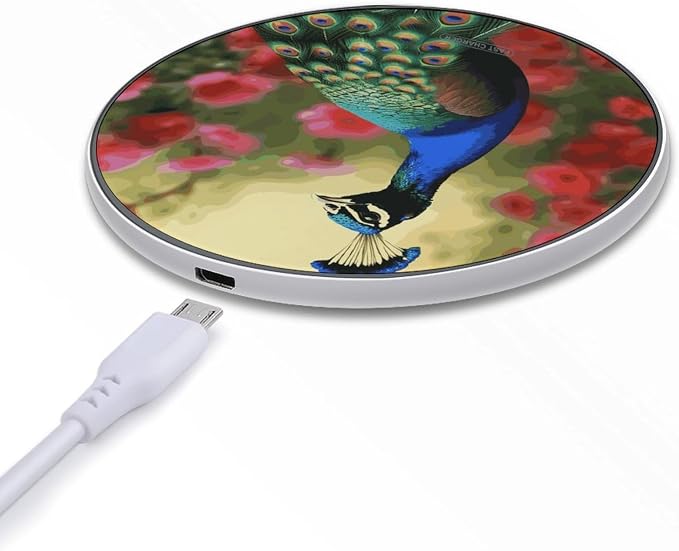 Peacock Flowers Wireless Charger 10W Portable Fast Wireless Charging Pad Compatible with Phone Slim Charging Station Lightweight Charger Mat Charging Block for Travel Home Office