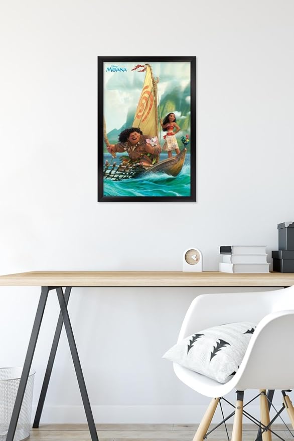Disney Moana - Group Wall Poster, 22.4L" x 14.7W", Black Framed Version