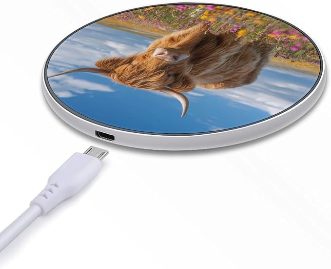 Highland Cow Flowers Farmhouse Wireless Charger Portable Charging Pad | LightweightAll Smartphone