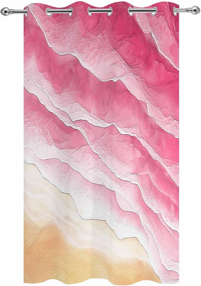 Ocean Outdoor Curtains for Patio Beach Waves Watercolor Abstract Gradient Pink
