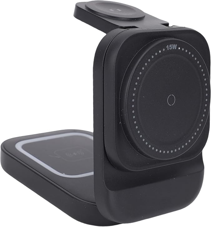 Multifunctional Wireless Charger 3 in 1 Fast Charger for Nightstand Black ABS 15W Charging Dock