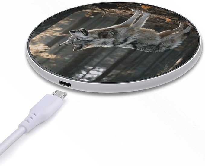 Wolf Wireless Charger with USB CableAluminum Alloy Frame 10W Max Compatible Fast Wireless Charging Pad- 3.2ft Cable Included for Travel Home Office Desk