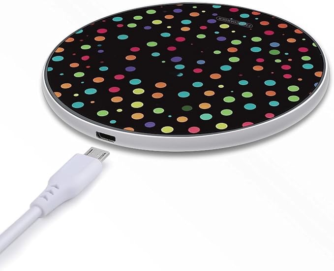 Black Polka Dot Background Wireless Charger Portable Fast Charging Pad Lightweight Wireless Charging Pad 10W Slim Charging Station for Phone Charger Mat for Travel Home Office Desk