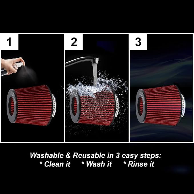 Universal 6" 152mm igh-Flow Air Filter, Reusable Cone Cold Air Intake, High