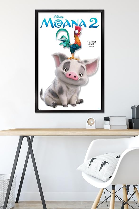 Disney Moana 2 - Heihei and Pua Feature Series Wall Poster, 34L" x 22.4W", Black Framed Version