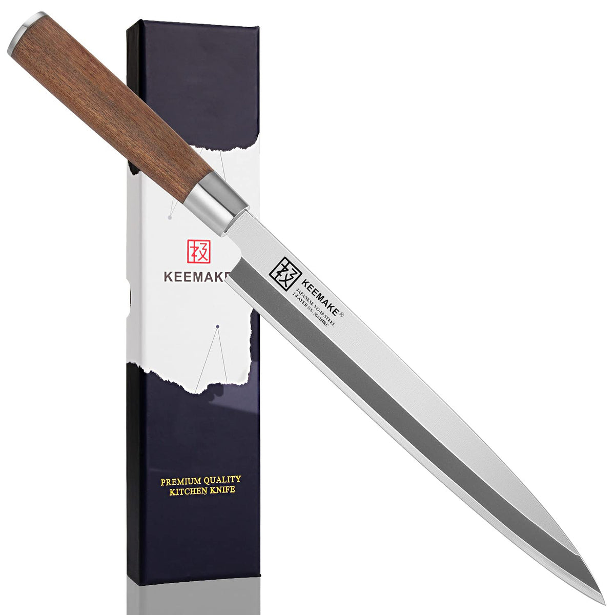 KEEMAKE Sushi Knife Japanese - 11.5 inch Sashimi Knife Japanese VG10 Stainless steel Single Bevel Blade, Perfect Rosewood Handle Yanagiba & Slicing Knives
