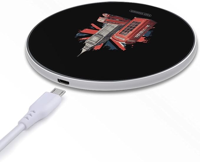 London Bus Union Jack British Telephone Wireless Charger SlimWireless Charging Pad Anti-Slip Charger Mat for Men Women