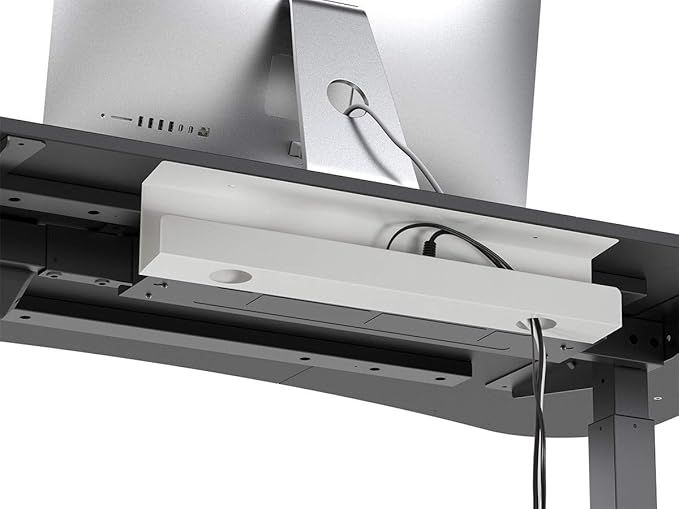 Monoprice Under Desk Cable Tray - Steel with Power Supply and Wire Management - Workstream Collection White