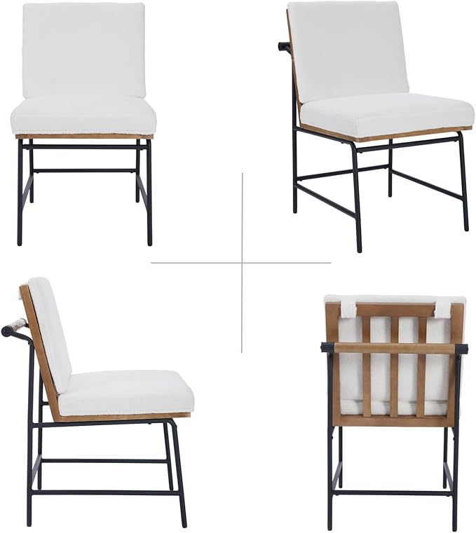 HEAH-YO Modern Dining Chairs Set of 6, Upholstered Sherpa Dining Chairs with Backrests, Armless Dining Room Chairs for Kitchen, Fur White