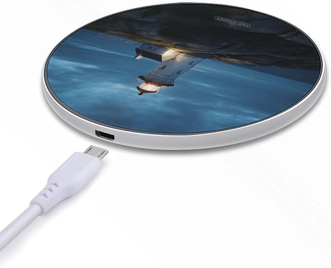 Lighthouse at Night Wireless Charger Portable 10W Fast Wireless Charging Pad Compatible with Phone Ultra-Thin Charging Station Lightweight Charger Mat for Travel Home Office Desk