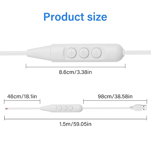 SinLoon USB Male with On/Off Switch to Stripped Ends USB 2.0 6-Speed Dimming Switch Power Cable for LED Strips Little Table Lamp and Other 5V Devices 5Pcs 1.5M/4.9FT (Black)